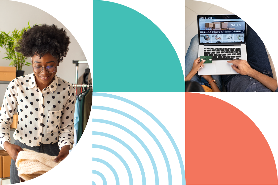 woman working retail and person making online purchase